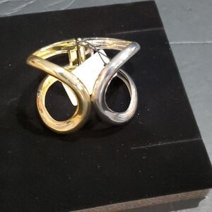 Natasha couture gold silver two toned sculptured hollow curved looped bangle new